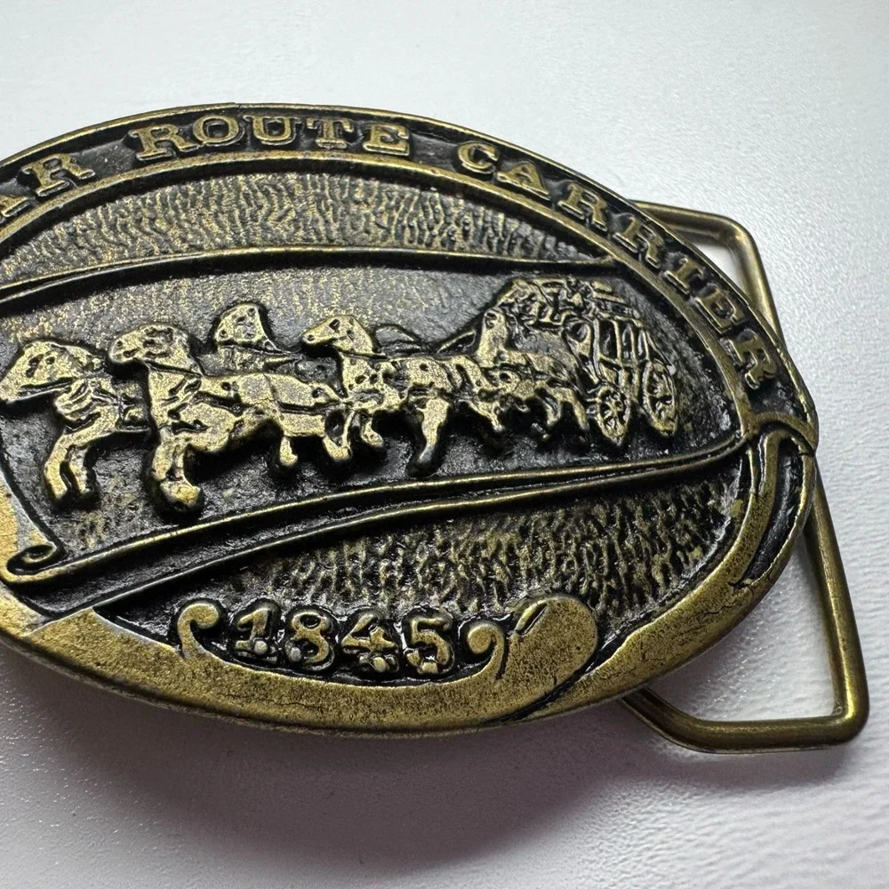 Vintage CDC Metal Works Star Route Carriers‎ 1845 Belt Buckle Stage Coach